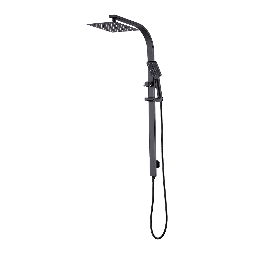 WELS 10" Rain Shower Head Set Square Dual Heads High Pressure with Handheld in Black