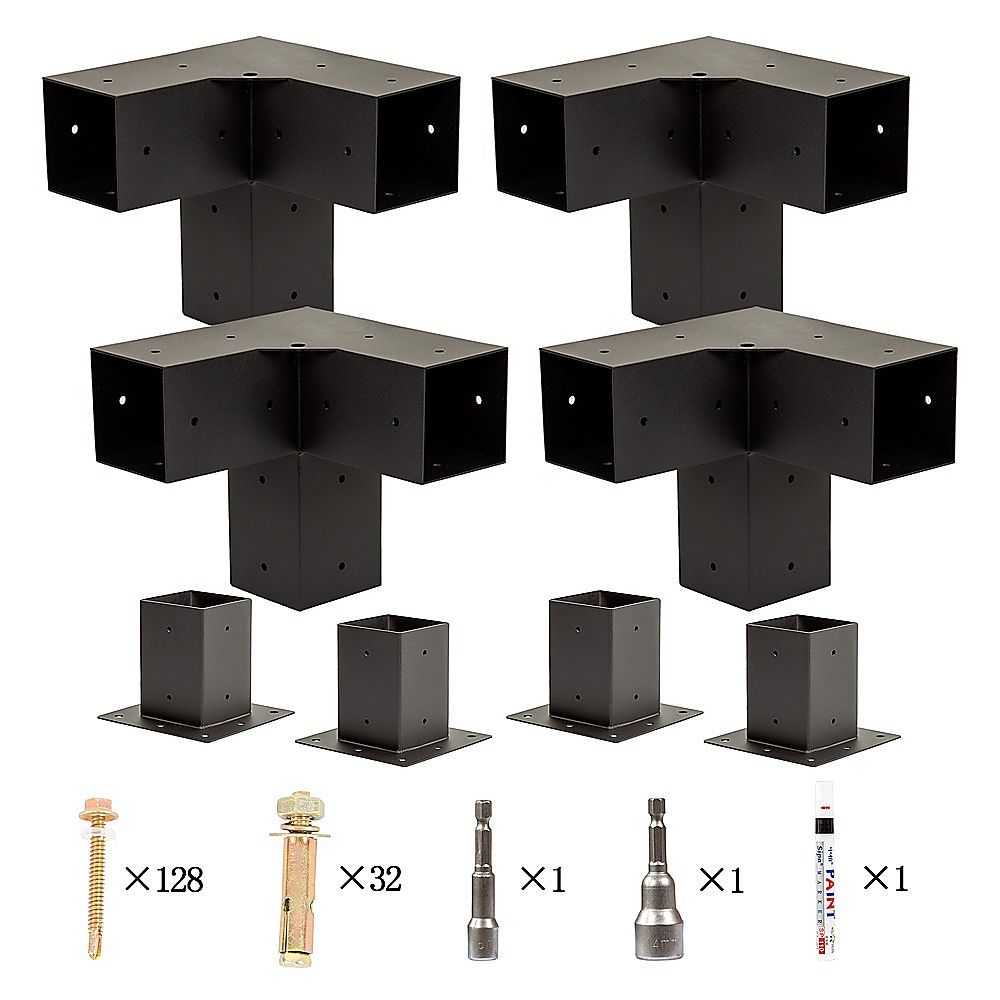 Roof Pergola Gazebo Shed Matte Black Steel Brackets and Black Screen DIY Kits Bedworld
