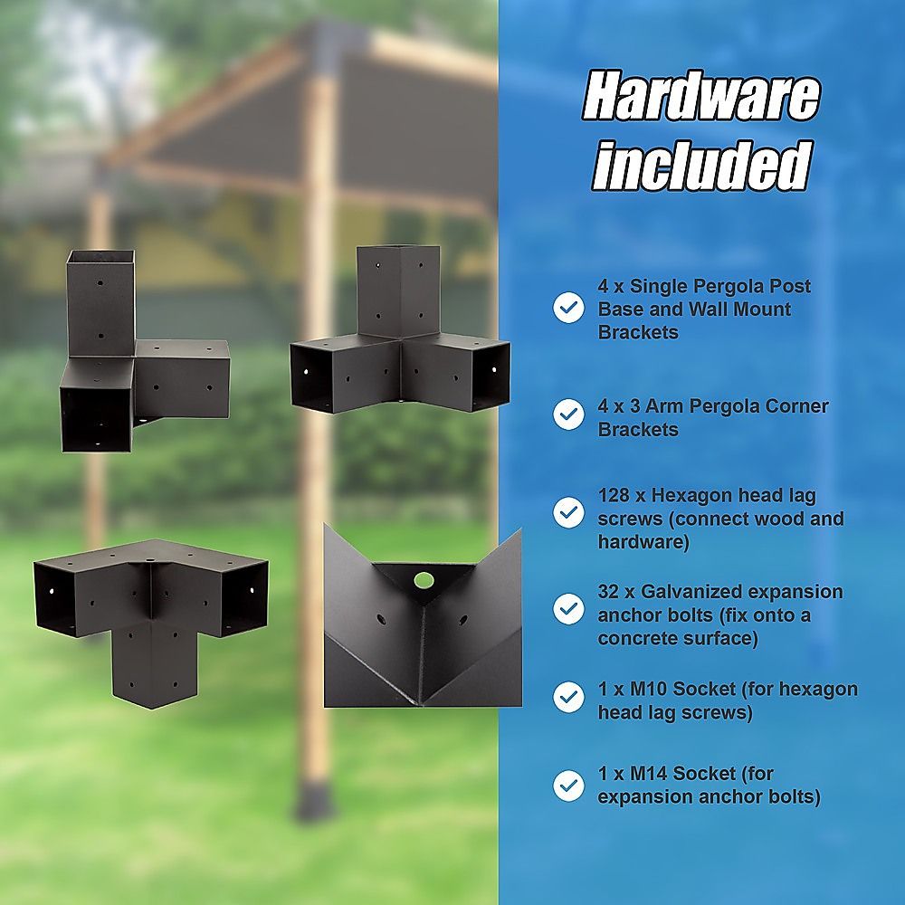 Roof Pergola Gazebo Shed Matte Black Steel Brackets and Black Screen DIY Kits Bedworld