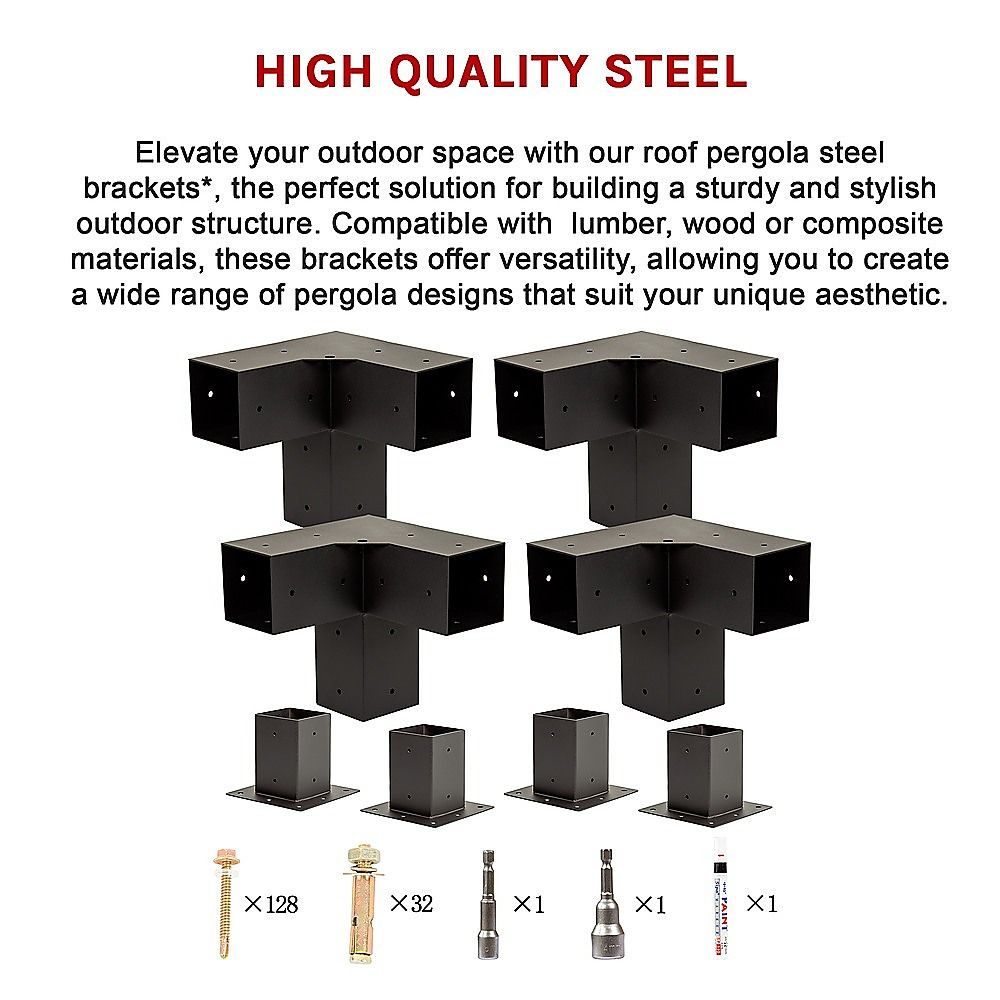 Roof Pergola Gazebo Shed Matte Black Steel Brackets and Black Screen DIY Kits Bedworld