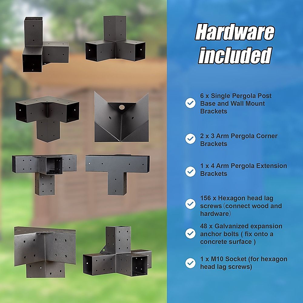 Roof Pergola Gazebo Shed Matte Black Steel Brackets and Coffee Screens DIY Kits Bedworld