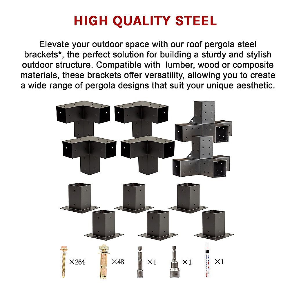 Roof Pergola Gazebo Shed Matte Black Steel Brackets and Coffee Screens DIY Kits Bedworld