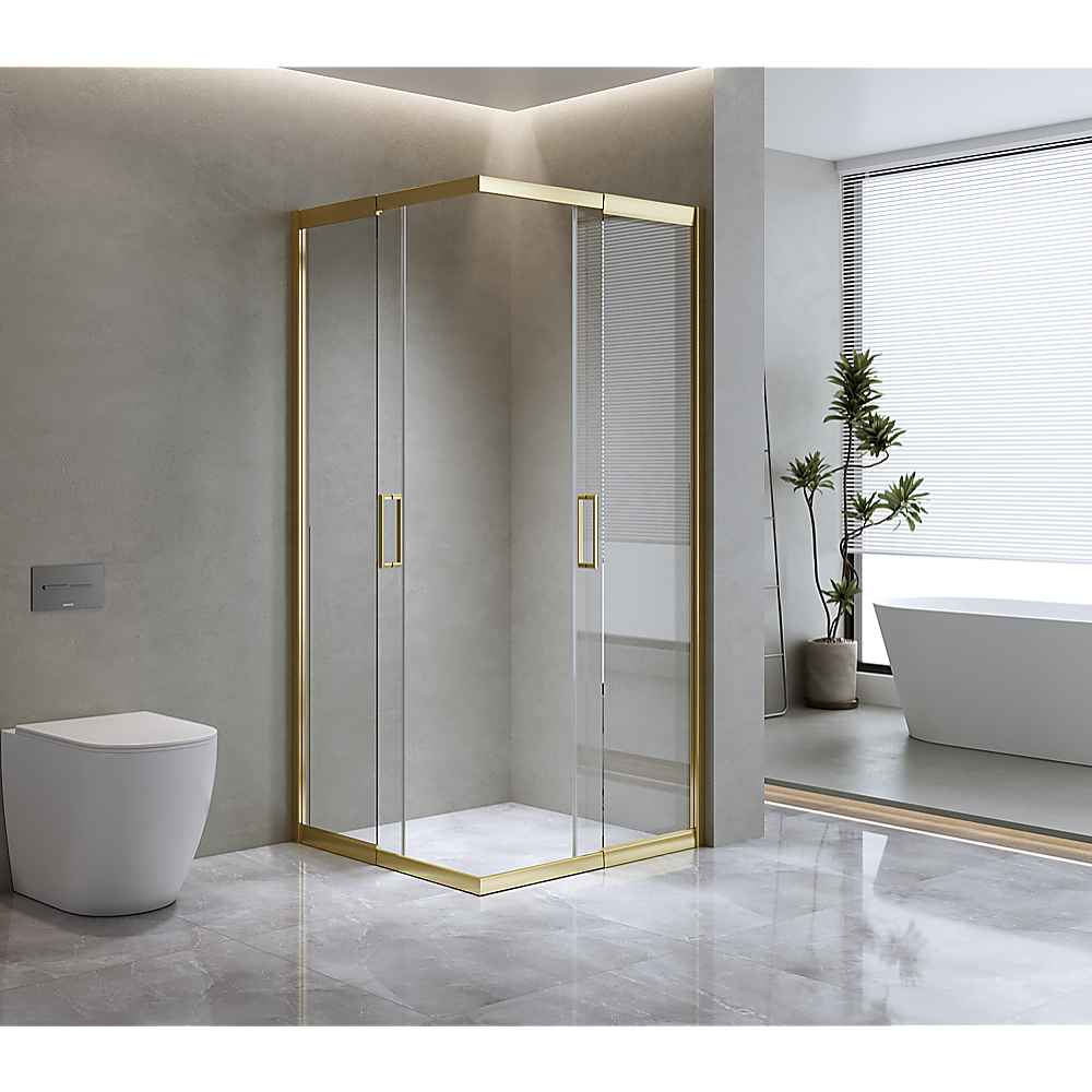 Adjustable 1000x900mm Double Sliding Door Glass Shower Screen in Gold