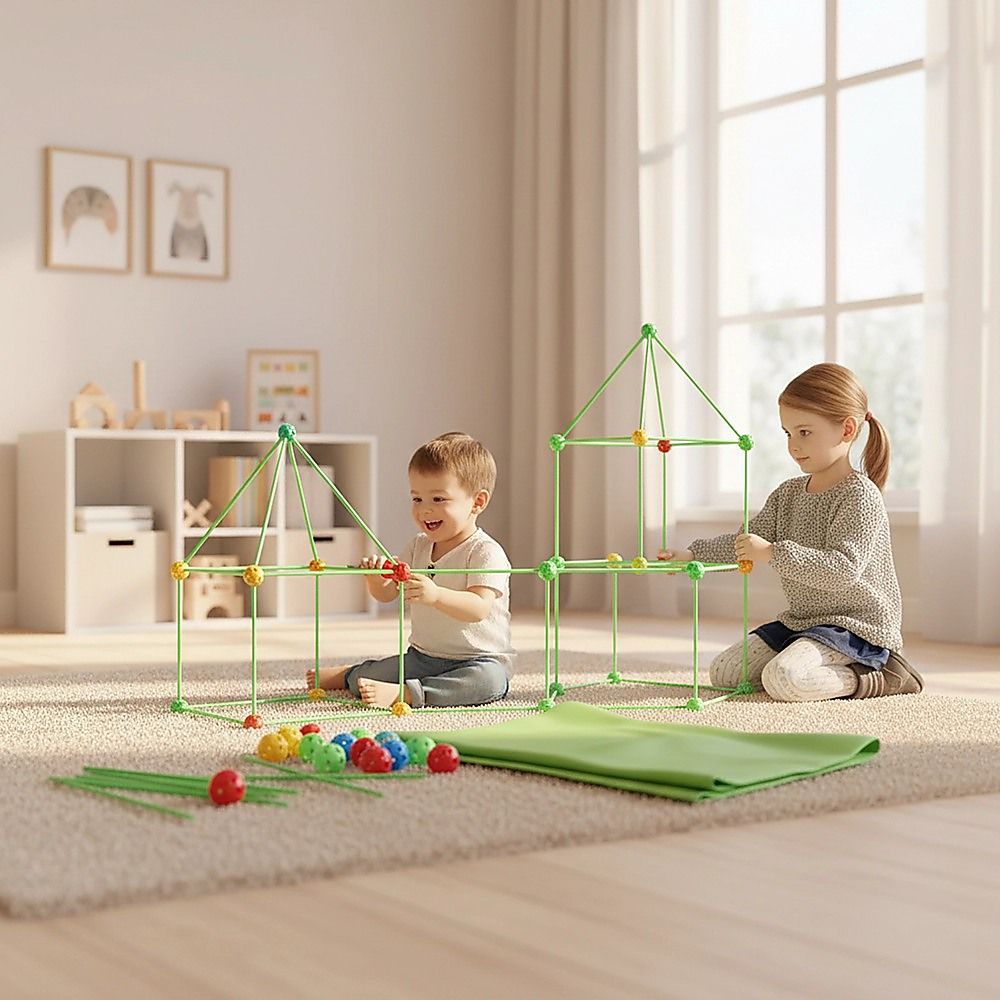 217pcs Kids Construction Fort Building Kit Castles 3D Play House Tent Toys Bedworld