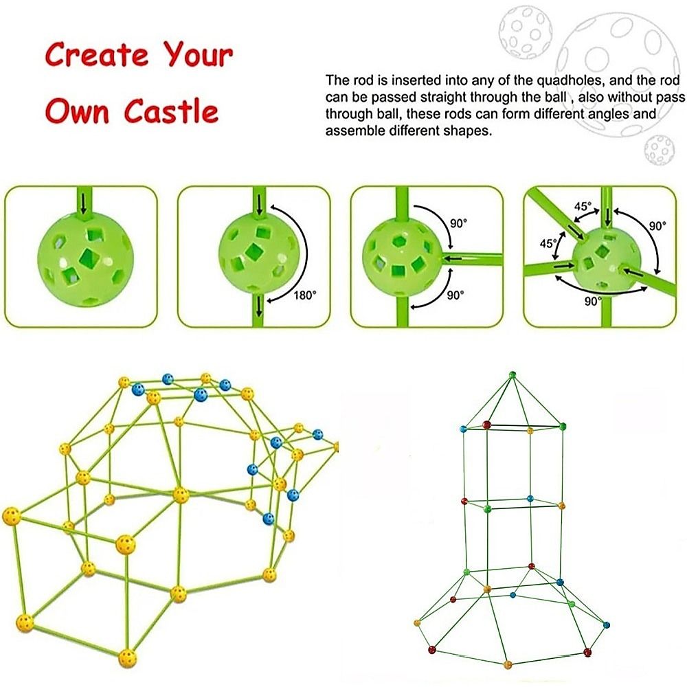 217pcs Kids Construction Fort Building Kit Castles 3D Play House Tent Toys Bedworld