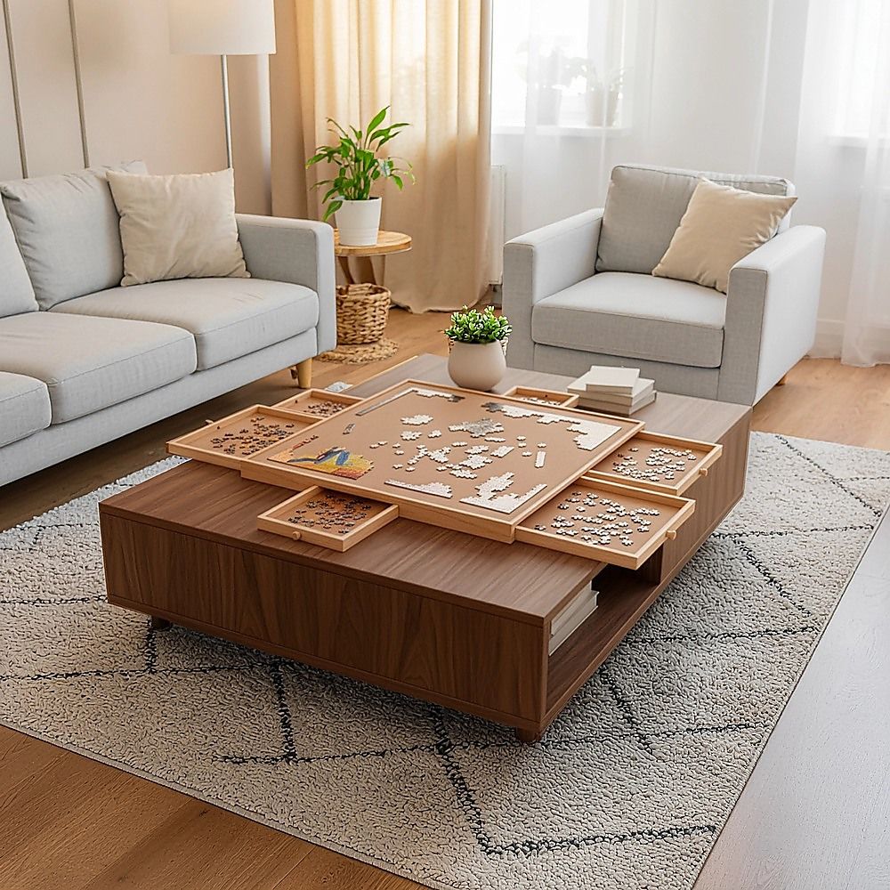 1500 Piece Rotating Wooden Jigsaw Puzzle Table 6 Drawers Board Bedworld