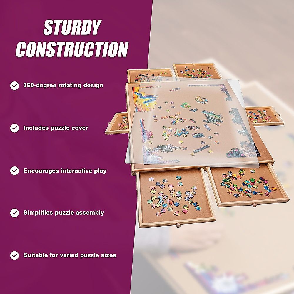 1500 Piece Rotating Wooden Jigsaw Puzzle Table 6 Drawers Board Bedworld