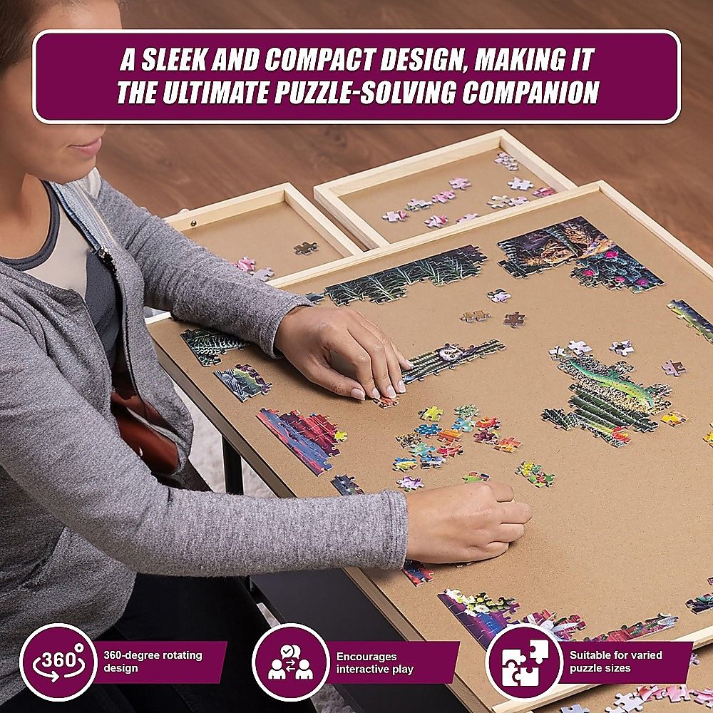 1500 Piece Rotating Wooden Jigsaw Puzzle Table 6 Drawers Board Bedworld