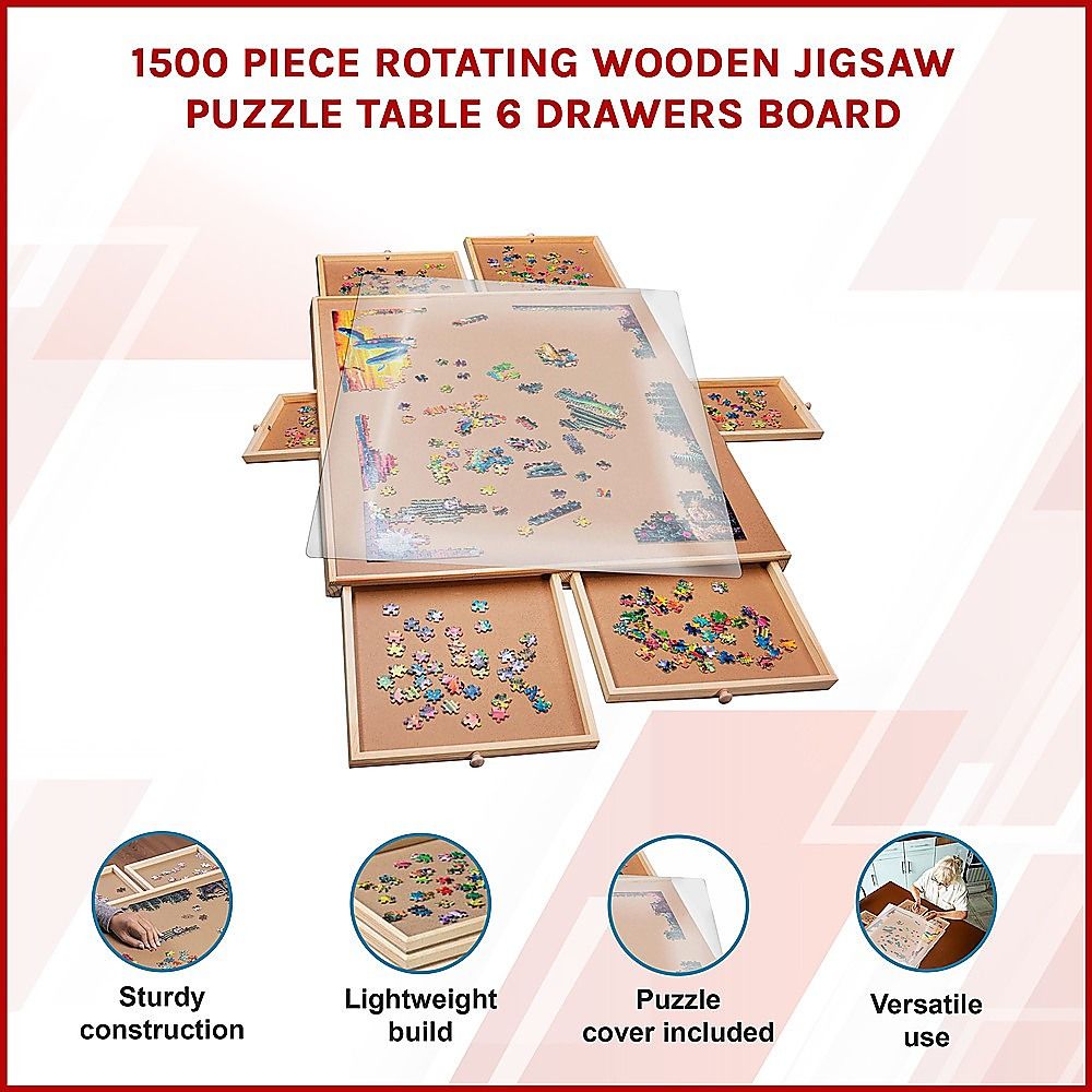 1500 Piece Rotating Wooden Jigsaw Puzzle Table 6 Drawers Board Bedworld