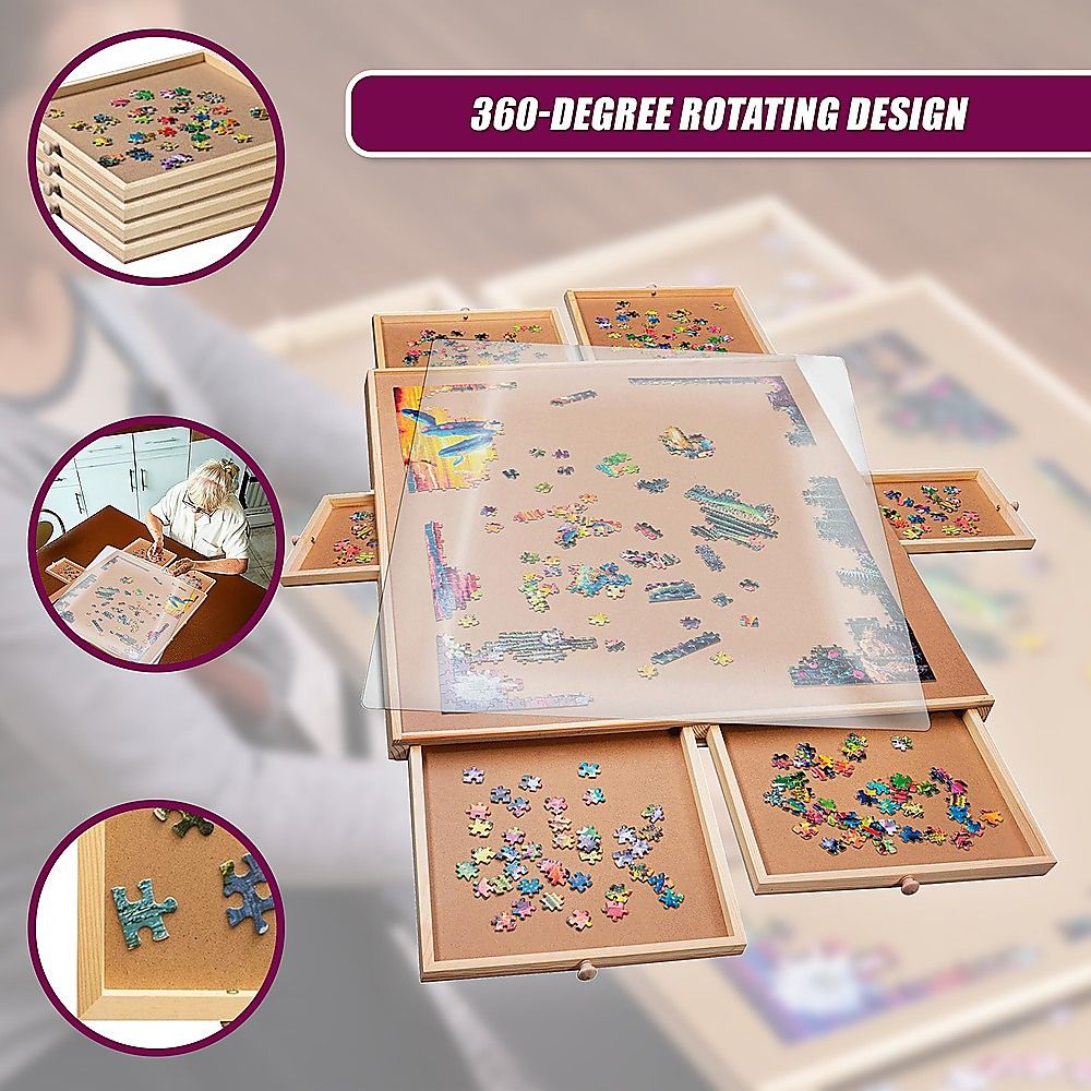 1500 Piece Rotating Wooden Jigsaw Puzzle Table 6 Drawers Board Bedworld