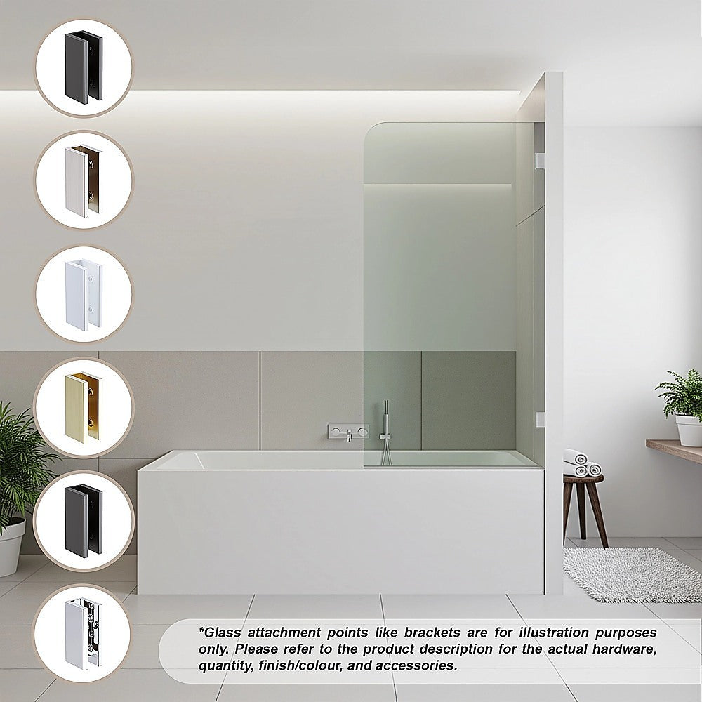 70cm Frameless Glass Bath Screen with F-Brackets - Black