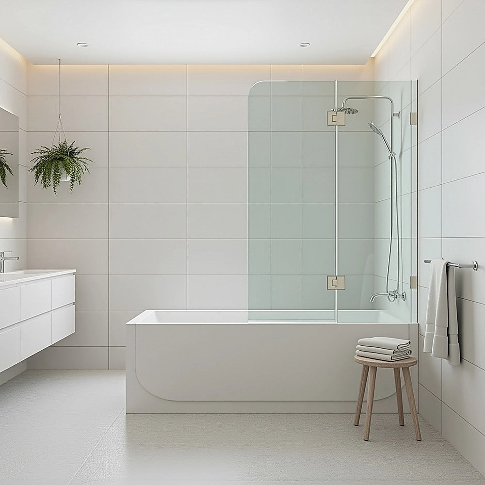 90cm Frameless Glass Bath Screen – Stainless Steel F-Brackets in Black
