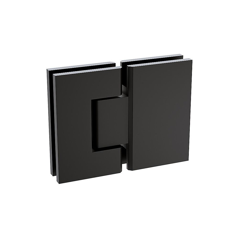 Black adjustable bath glass hinge bracket set with central opening for glass