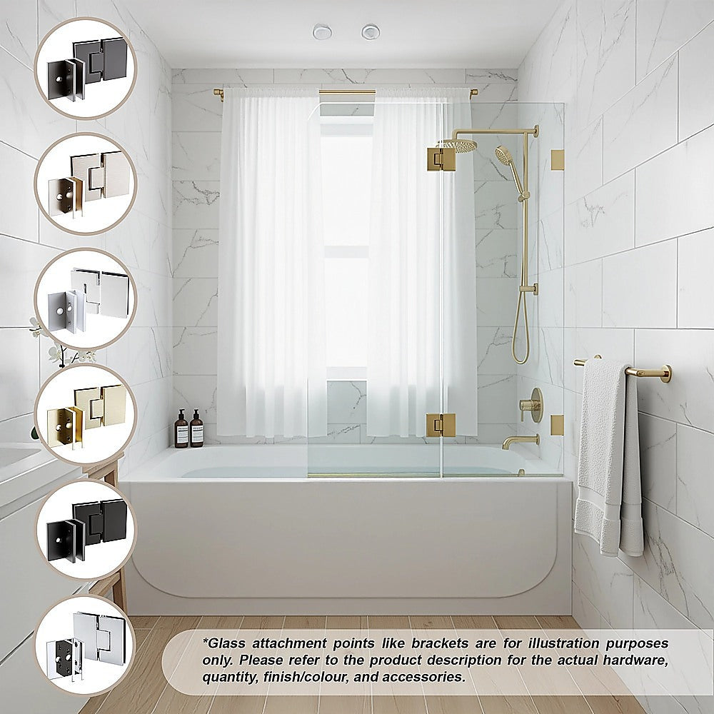 100cm Frameless Glass Bath Screen – Brass U-Brackets in Black for Stylish Bathroom Upgrade