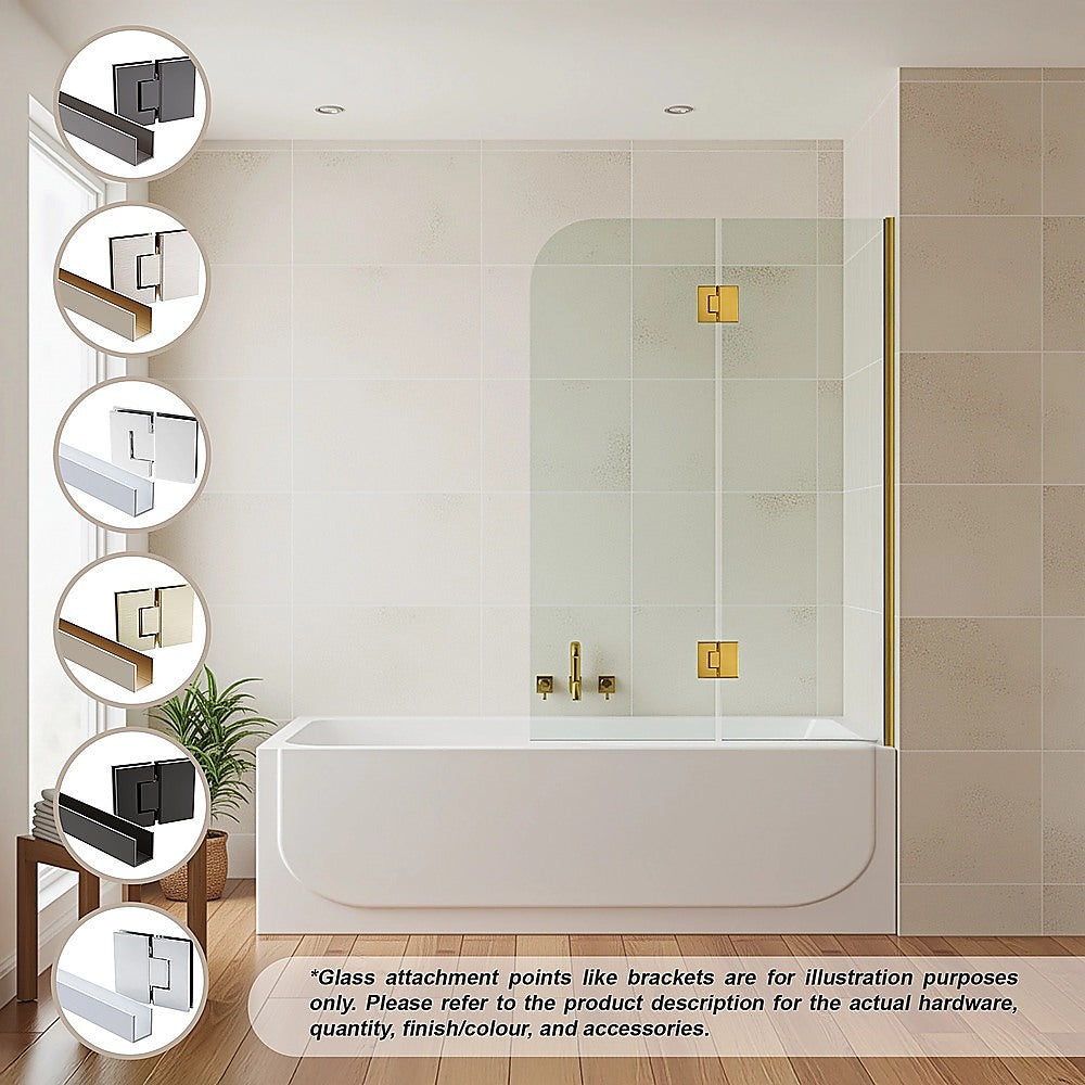 100cm Frameless Glass Bath Screen – Wall Channel with Brass Hinges in Black Finish