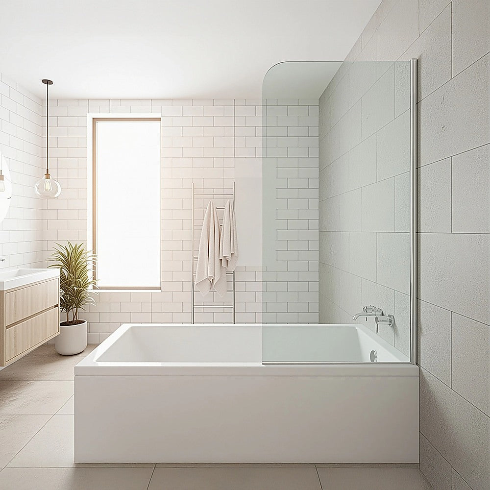 70cm Frameless Glass Bath Screen  Modern Wall Channel in Black for Stylish Bathroom Upgrade