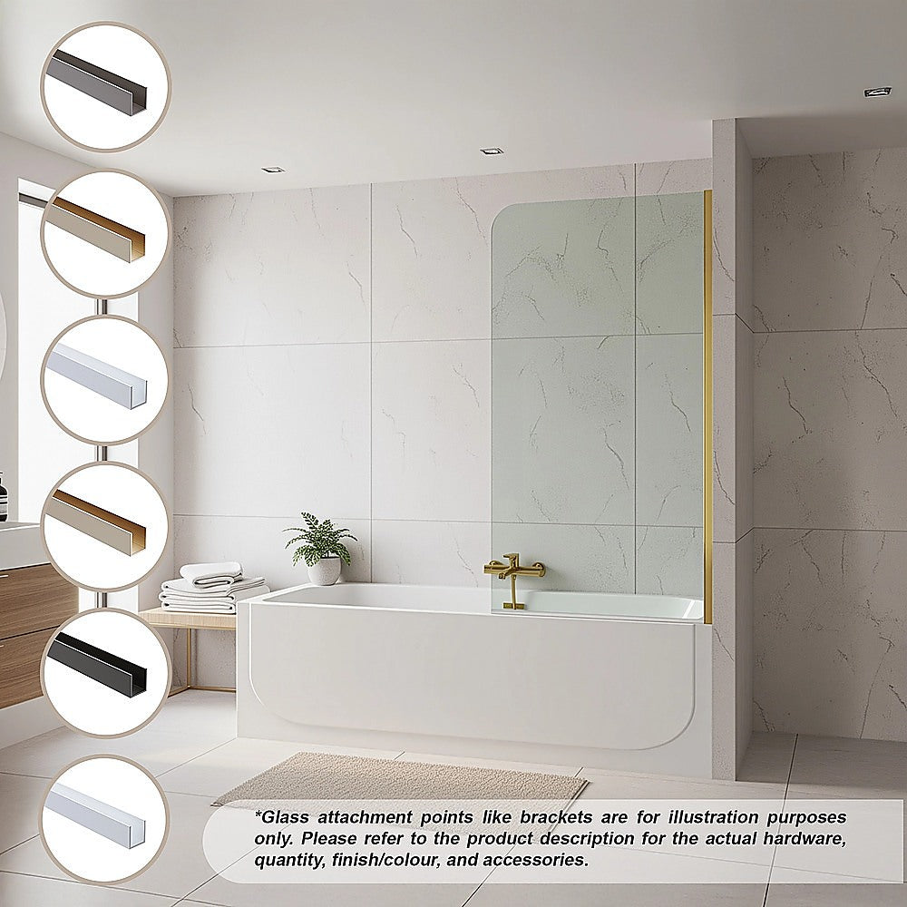 70cm Frameless Glass Bath Screen – Modern Wall Channel in Gunmetal for Stylish Bathroom Upgrade