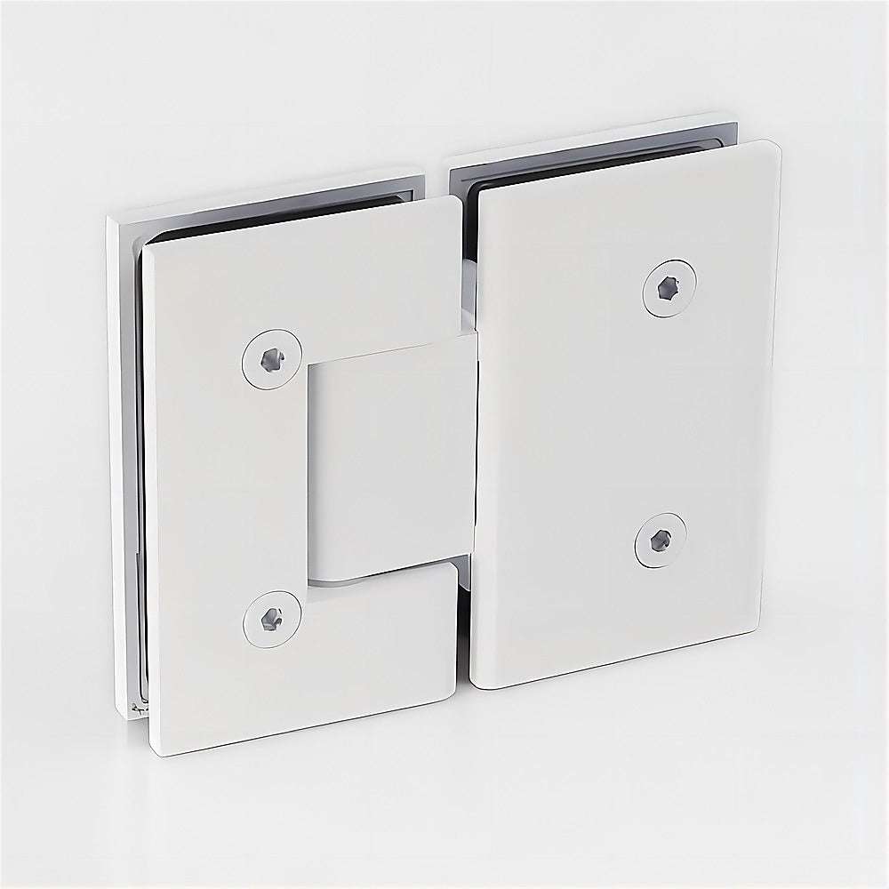 90cm Wall to Wall Frameless Shower Screen – White Wall & Floor U Brackets with SS Hinges & Square Knob Handle