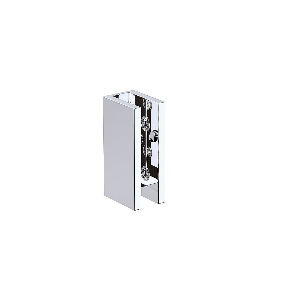 Chrome U-bracket shower screen hinge bracket assembly with visible screw hardware
