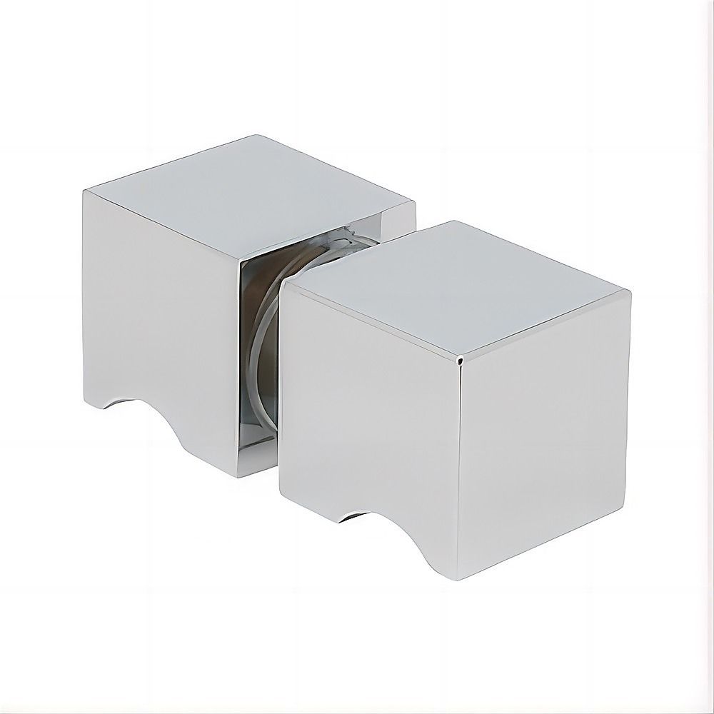 Chrome stainless-steel shower screen U-bracket hinges with square knob handles, pair