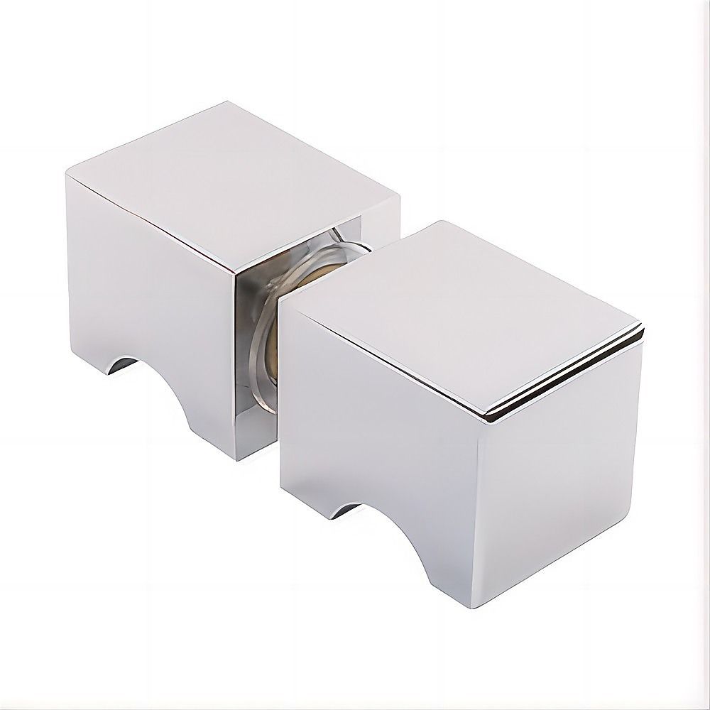 Chrome shower screen hinge brackets with square knob handles and SS hinges