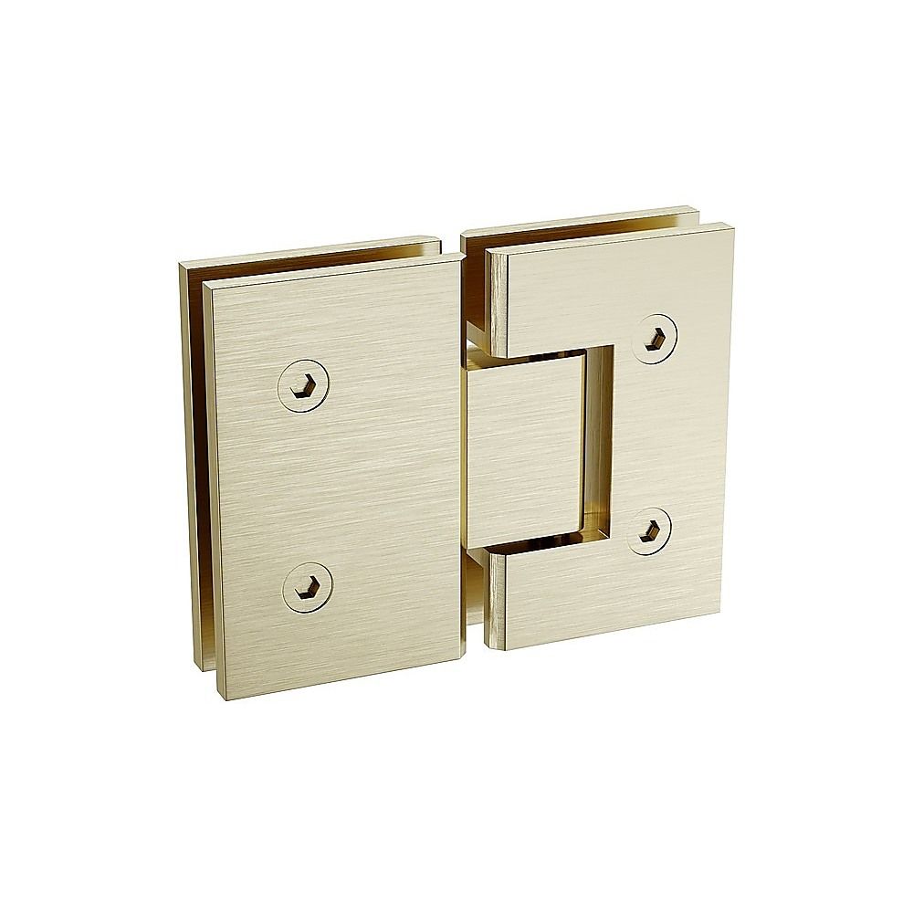 Gold frameless shower screen hinge bracket with two plates and screw holes