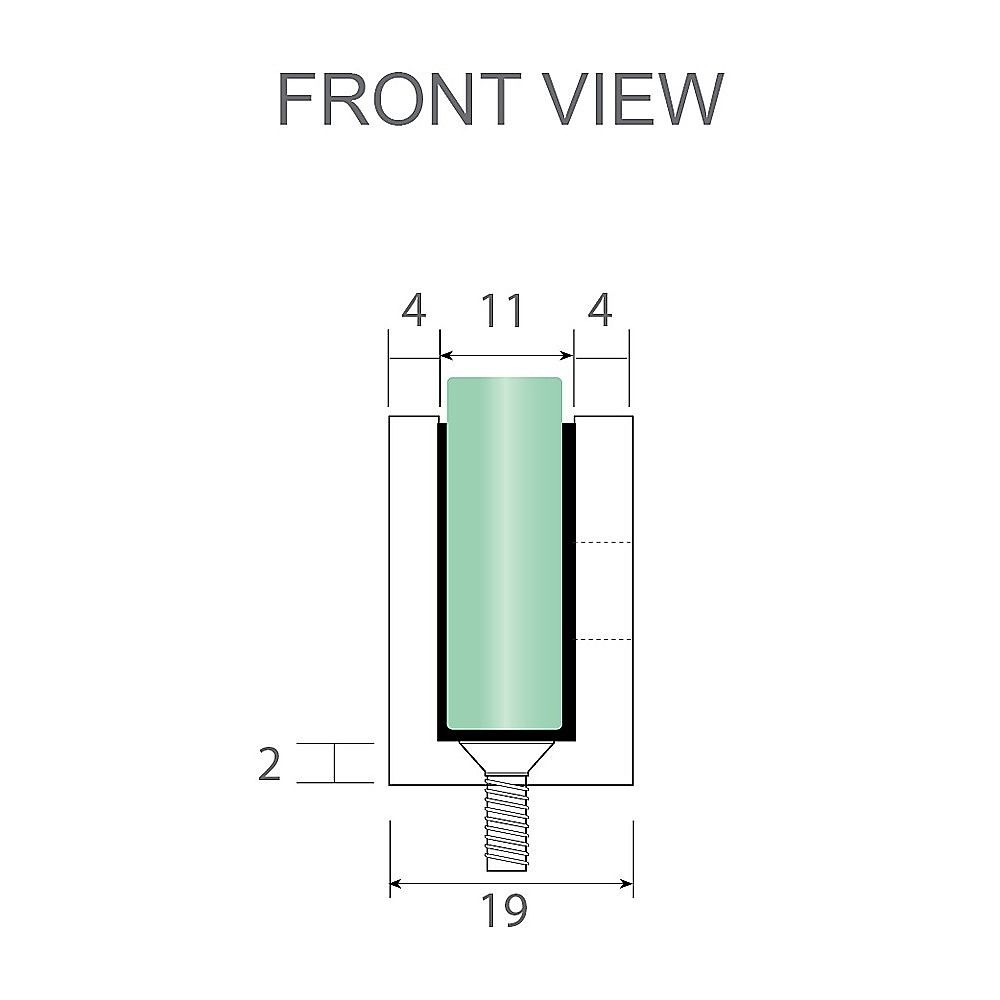 Front view of hinge stud component with dimensions and mounting thread
