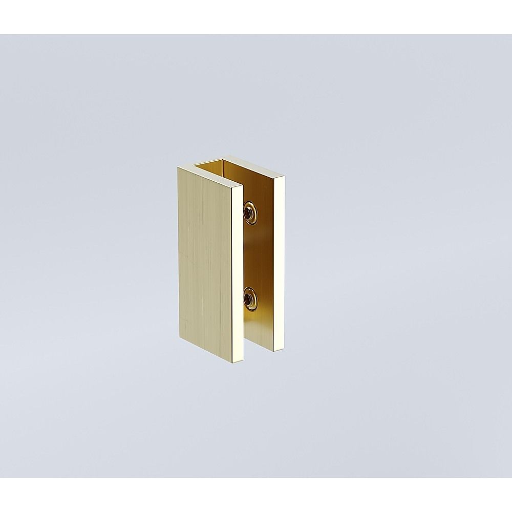 Gold U-bracket hinge plate with mounting screws for frameless glass shower screen