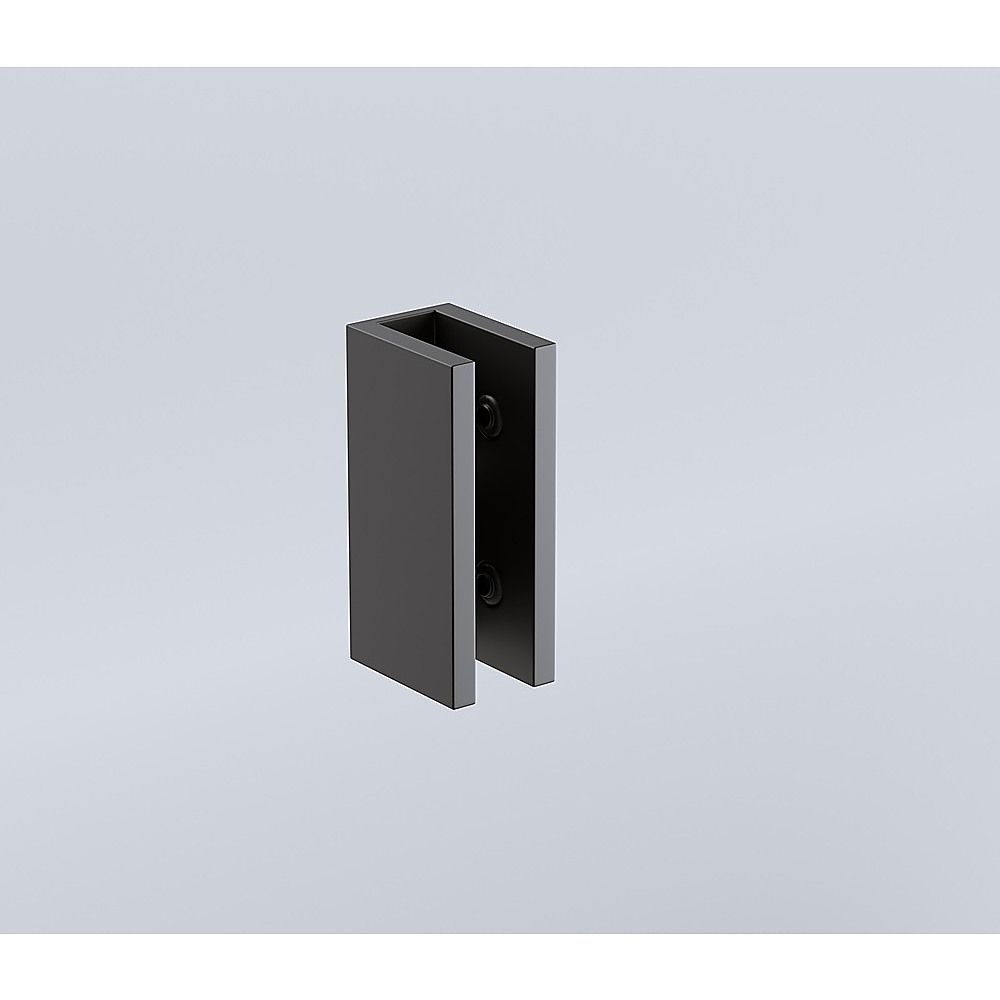 Black square U-bracket shower screen hinge with stainless mounting holes