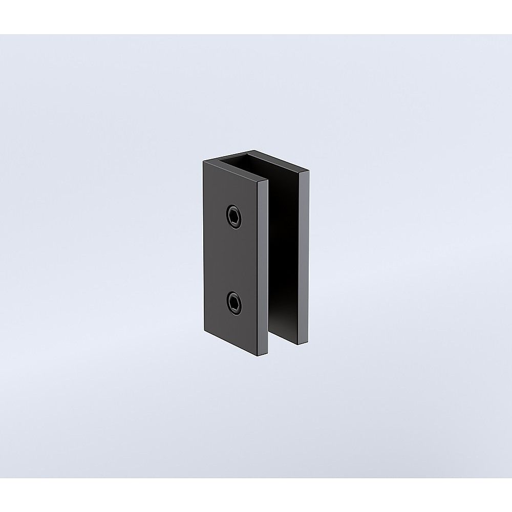 Black square U-bracket shower screen hinge with two-sided mounting plate