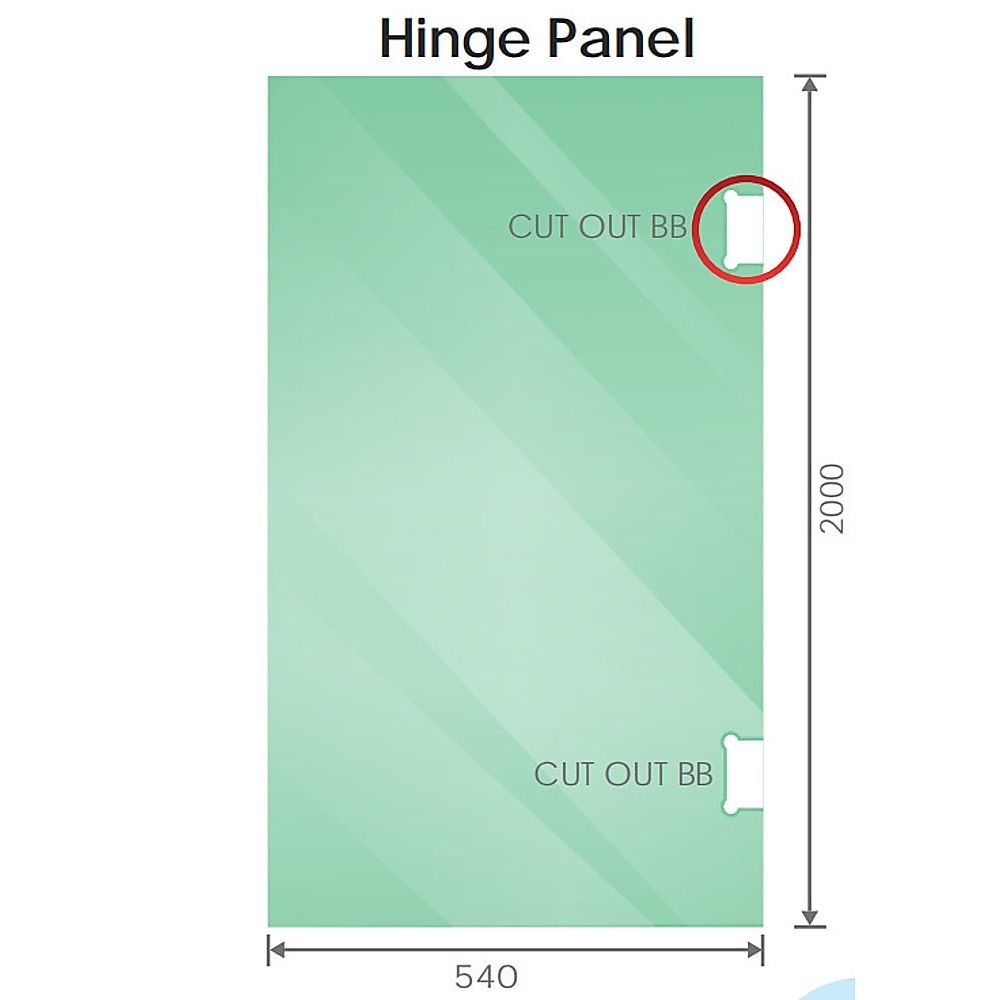 Hinge panel layout diagram with cut-out areas and 2000 mm height