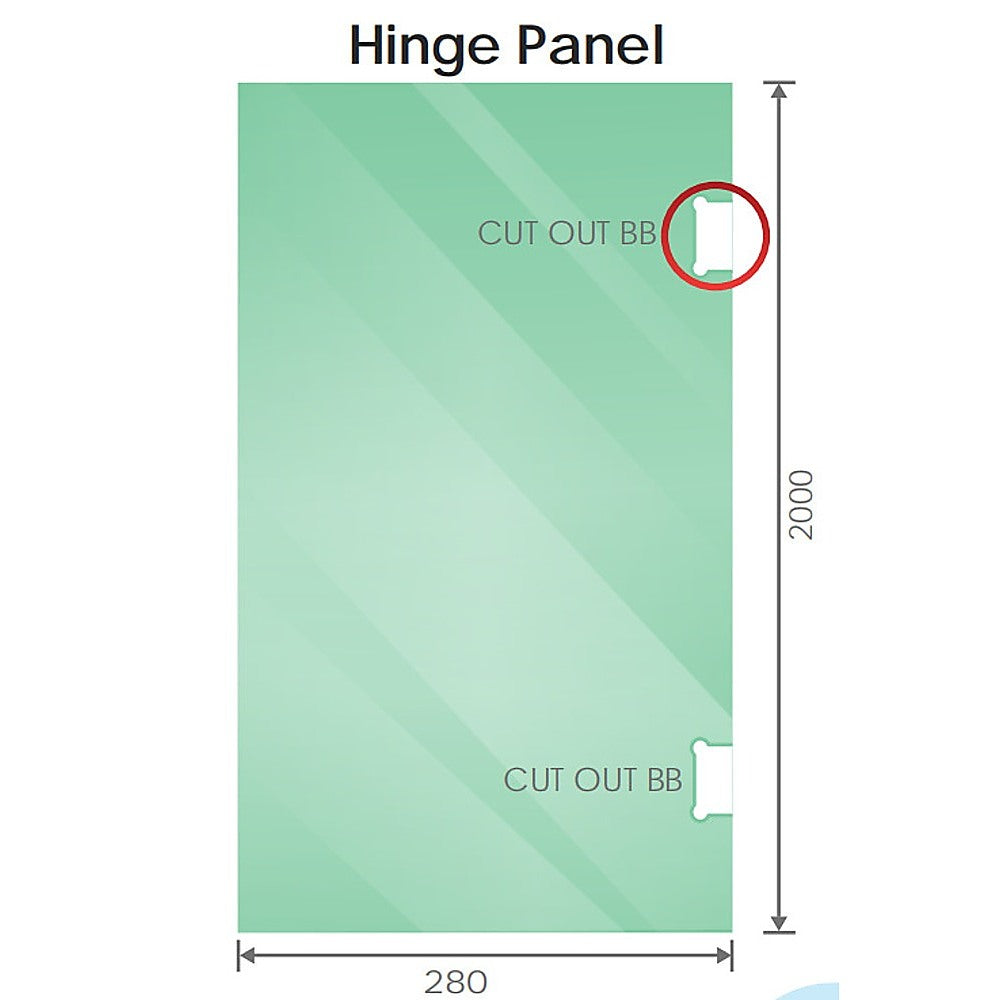 90cm Wall to Wall Frameless Shower Screen – Gold Wall Channel , SS Hinges & Square Double Pull Handle