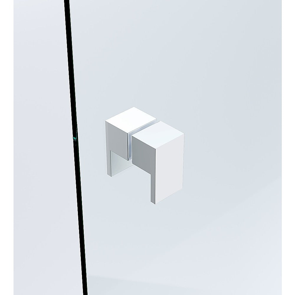 120x90cm Corner Frameless Shower Screen with White U-Brackets and SS Hinges, Square Double Pull Handle