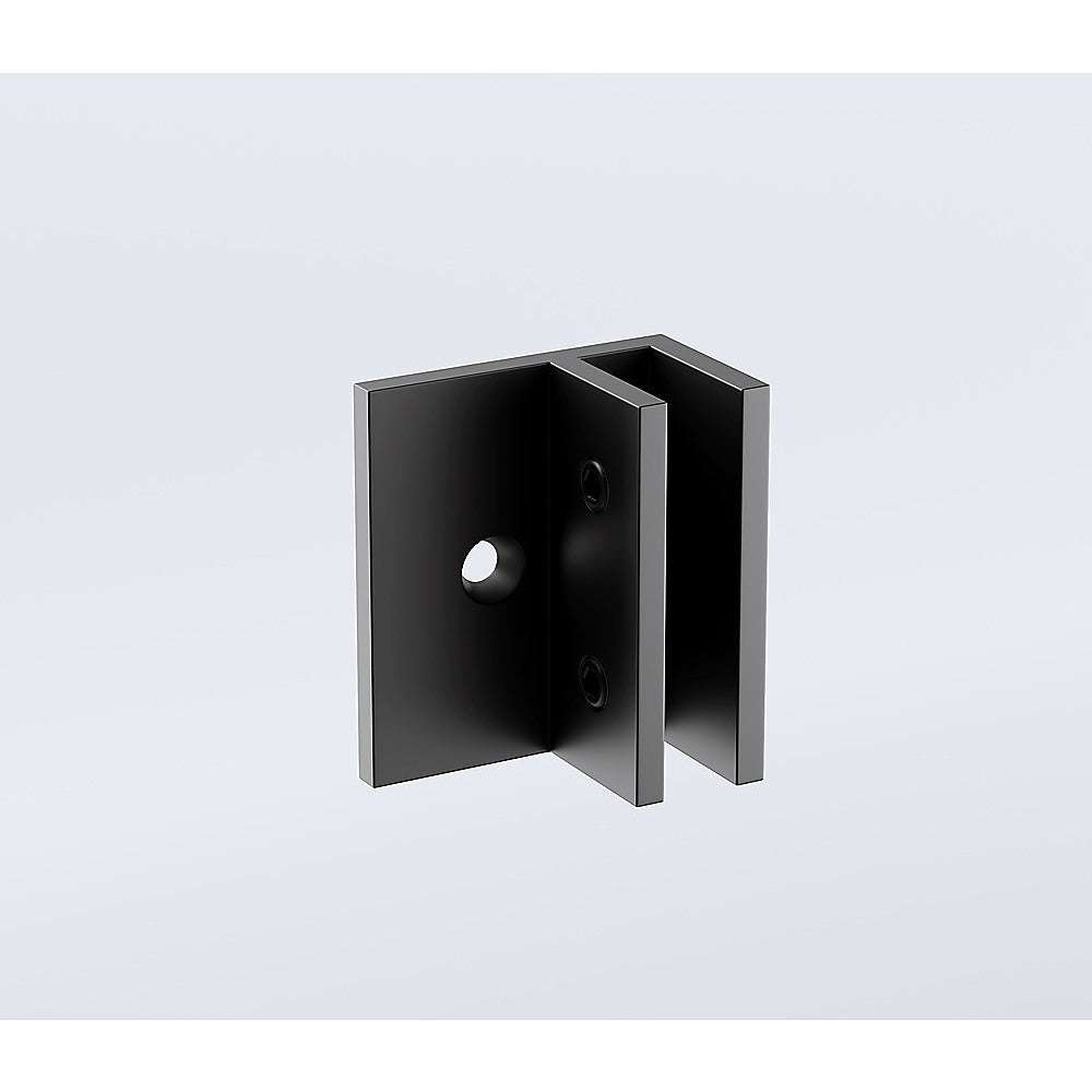 100x80cm Corner Frameless Shower Screen with Black Wall & Floor F-Brackets and Brass Hinges, Square Knob Handle