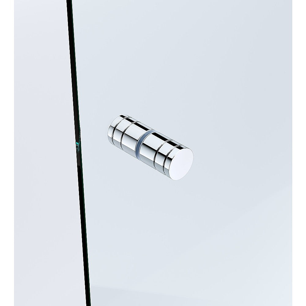 90x70cm Corner Frameless Shower Screen with Chrome Wall Channel and Floor F-Bracket and Brass Hinges, Round Knob Handle