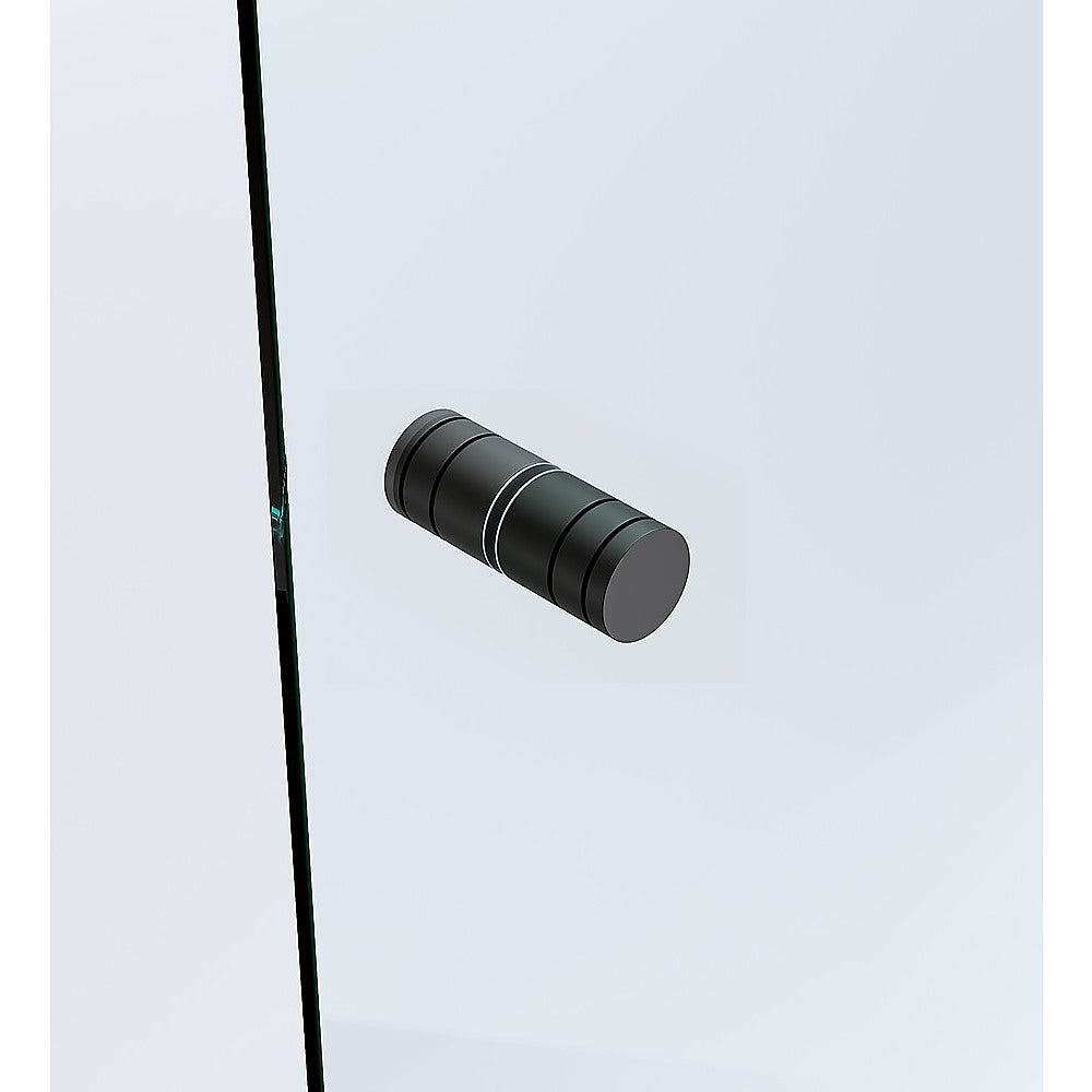90x70cm Corner Frameless Shower Screen with Black Wall Channel and Floor F-Bracket and Brass Hinges, Round Knob Handle