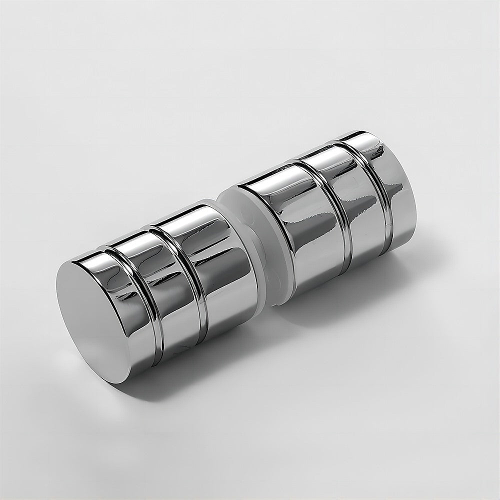 100x100cm Corner Frameless Shower Screen with Chrome Wall F-Brackets and Brass Hinges, Round Knob Handle