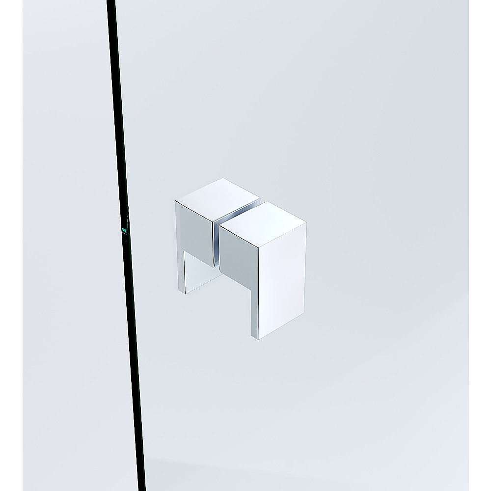 90x70cm Corner Frameless Shower Screen with Chrome Wall F-Brackets and Brass Hinges, Square Double Pull Handle