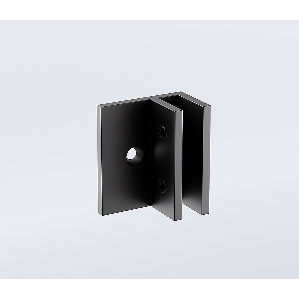 90x70cm Corner Frameless Shower Screen with Black Wall Channel and Floor F-Bracket and Brass Hinges, Square Double Pull Handle