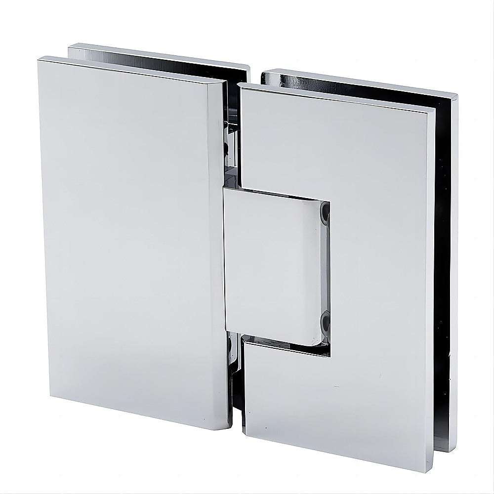 90x90cm Corner Frameless Shower Screen with Chrome Wall U-Brackets and Brass Hinges, Square Double Pull Handle