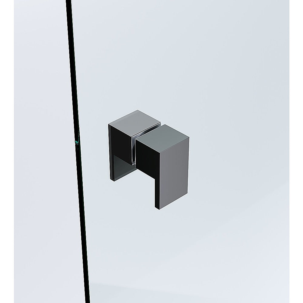 100x90cm Corner Frameless Shower Screen with Black Wall & Floor F-Brackets and Brass Hinges, Square Double Pull Handle