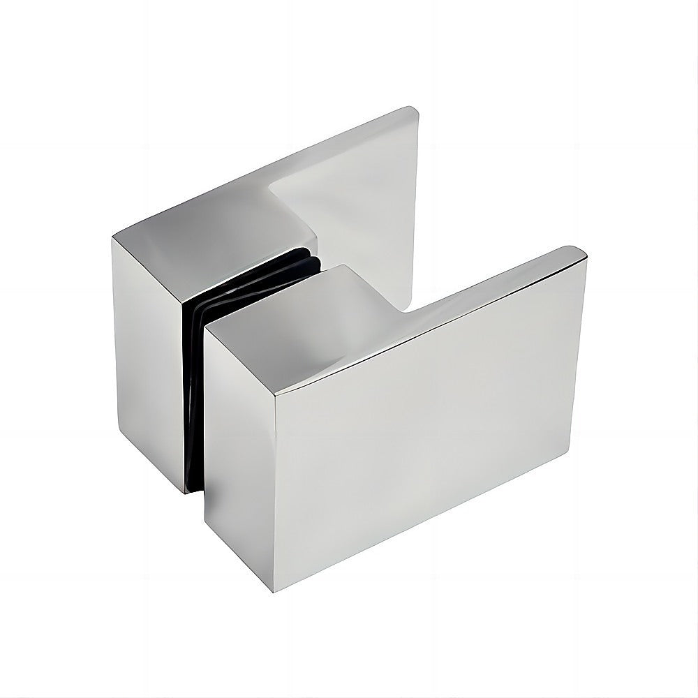 120x80cm Corner Frameless Shower Screen with Chrome F-Brackets and Brass Hinges, Square Double Pull Handle