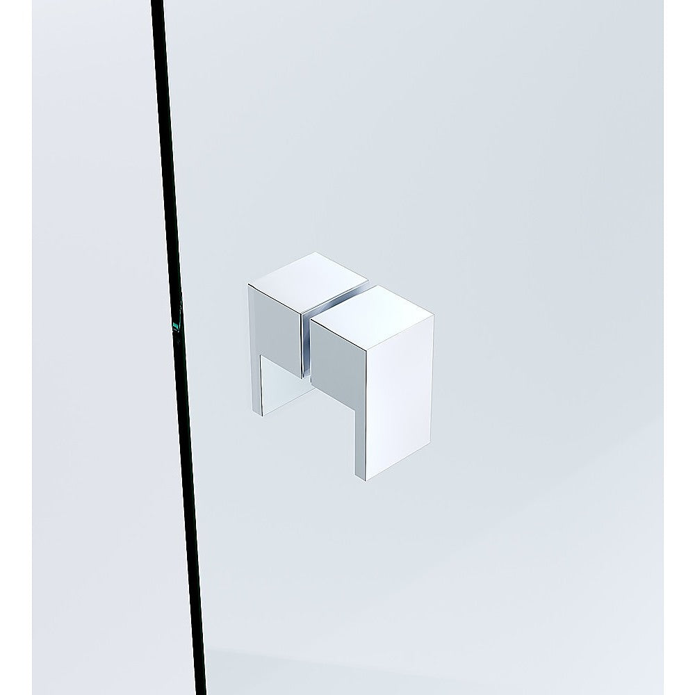 120x80cm Corner Frameless Shower Screen with Chrome Wall Channel and Floor F-Bracket and Brass Hinges, Square Double Pull Handle