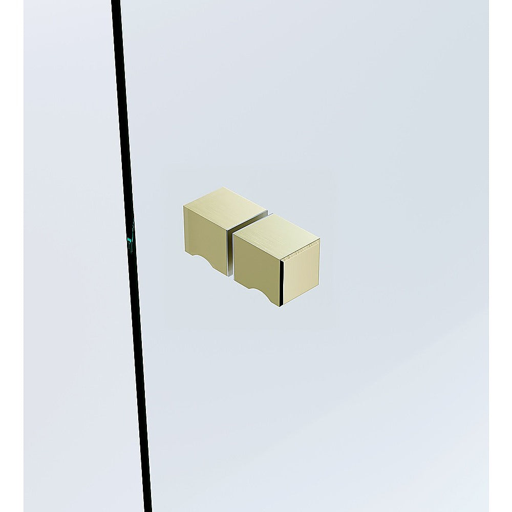 90x70cm Corner Frameless Shower Screen with Gold Wall Channel and SS Hinges, Square Knob Handle