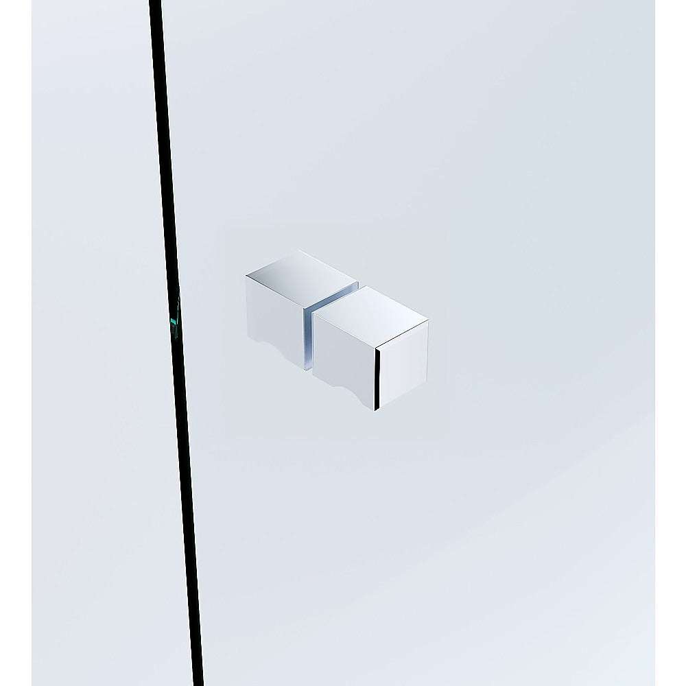 90x80cm Corner Frameless Shower Screen with Chrome Wall Channel and SS Hinges, Square Knob Handle