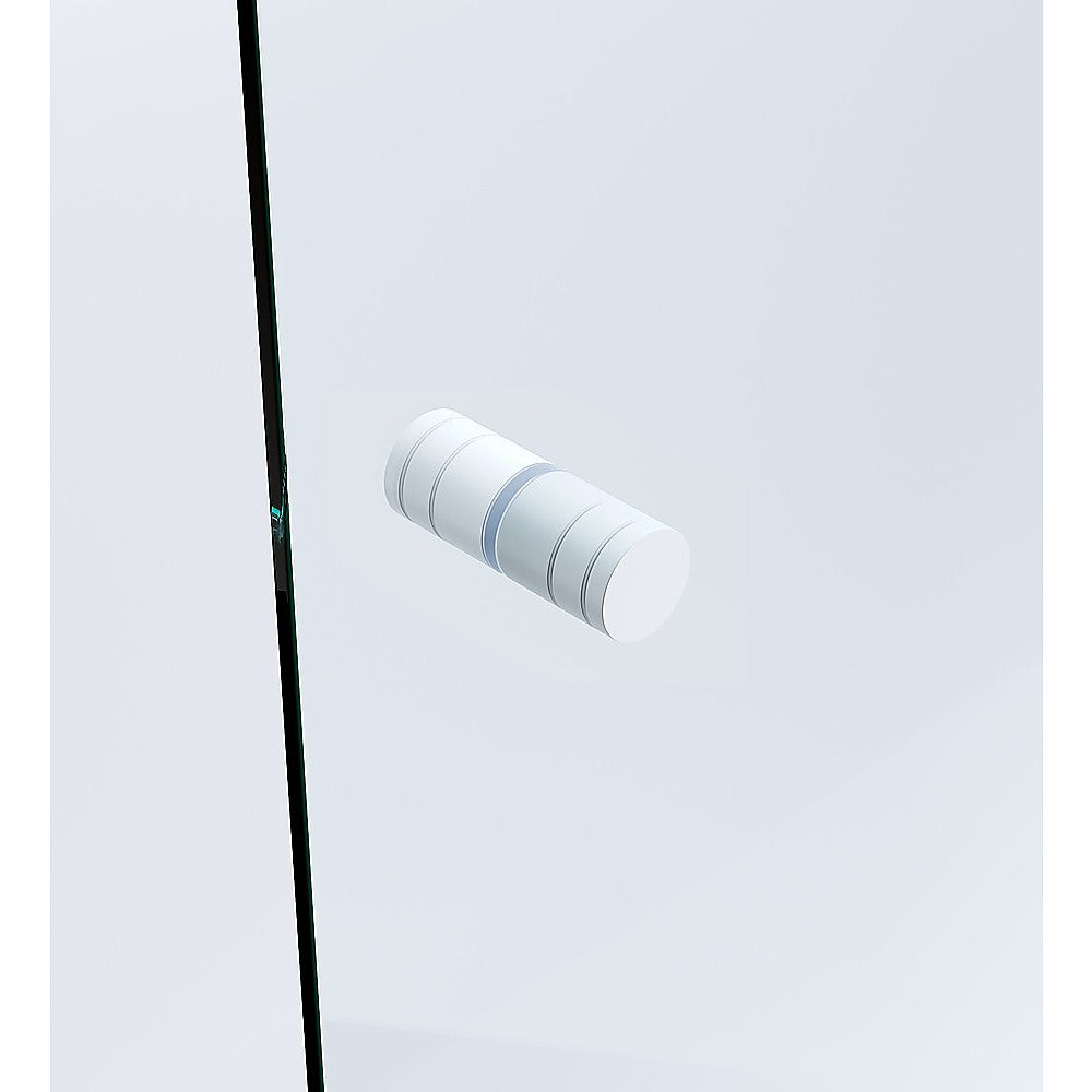 100x90cm White Corner Frameless Shower Screen with Wall Channel Brackets, Stainless Steel Hinges & Round Knob Handle
