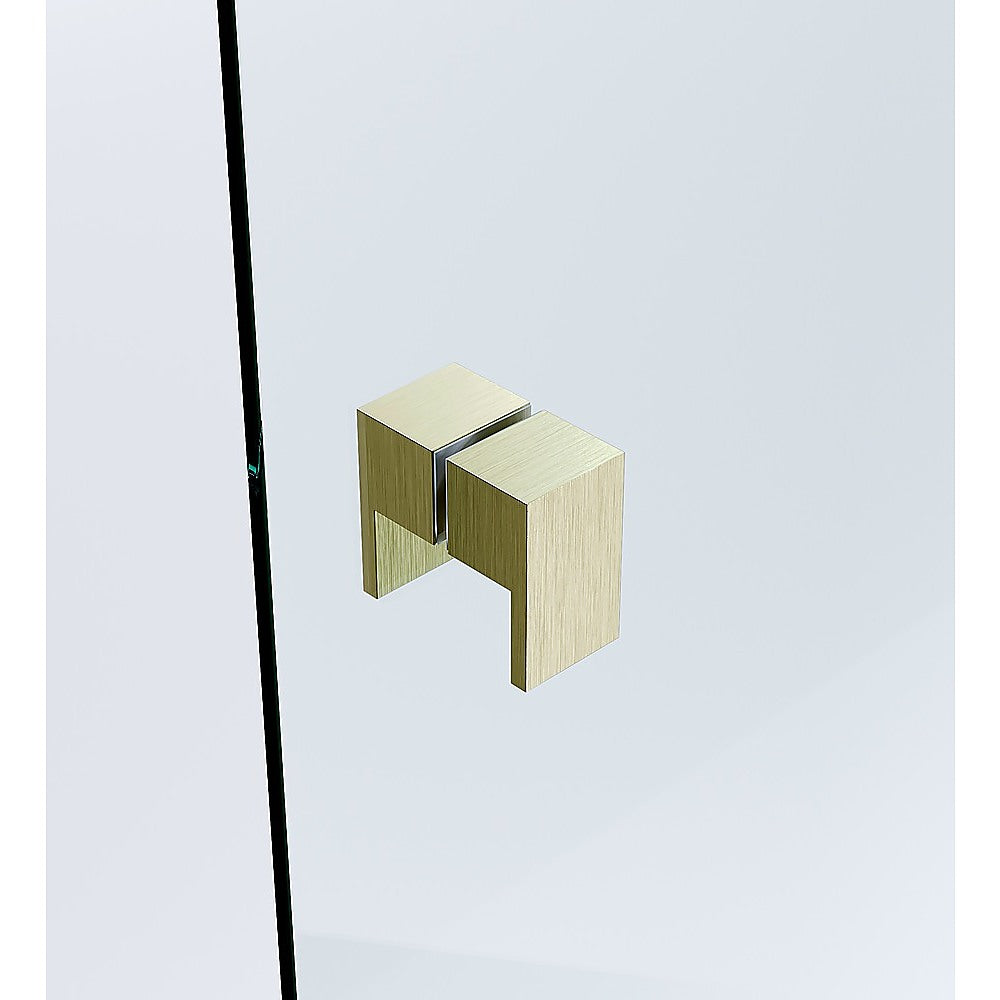 120x80cm Gold Corner Frameless Shower Screen with Wall Channel and Floor Channel Brackets, Stainless Steel Hinges & Square Double Pull Handle