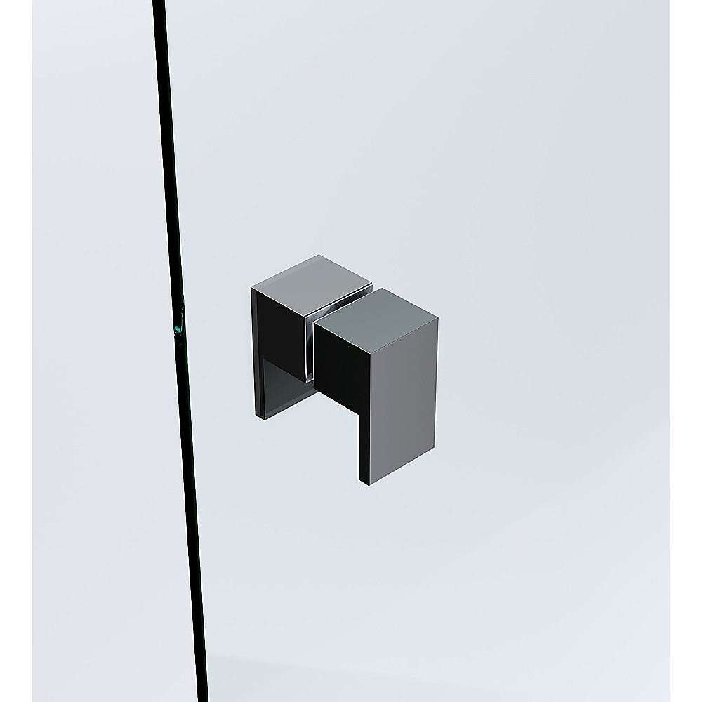 100x90cm Corner Frameless Shower Screen – Black Wall Channel with Brass Hinges & Square Double Pull Handle