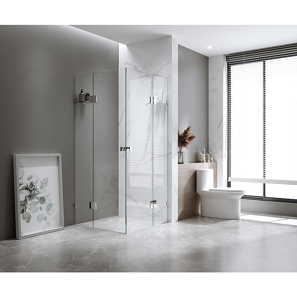 100x120cm Double Door Corner Shower Screen – Chrome U-Brackets, SS Hinges & Square Double Pull Handle
