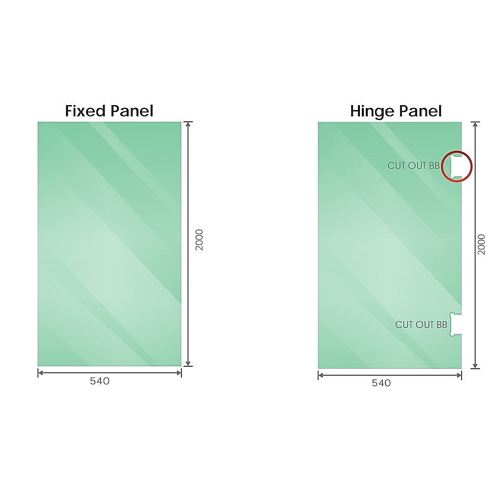 100cm Frameless Diamond Shower Screen – Channels with SS Hinges in Chrome, Square Double Pull Handles